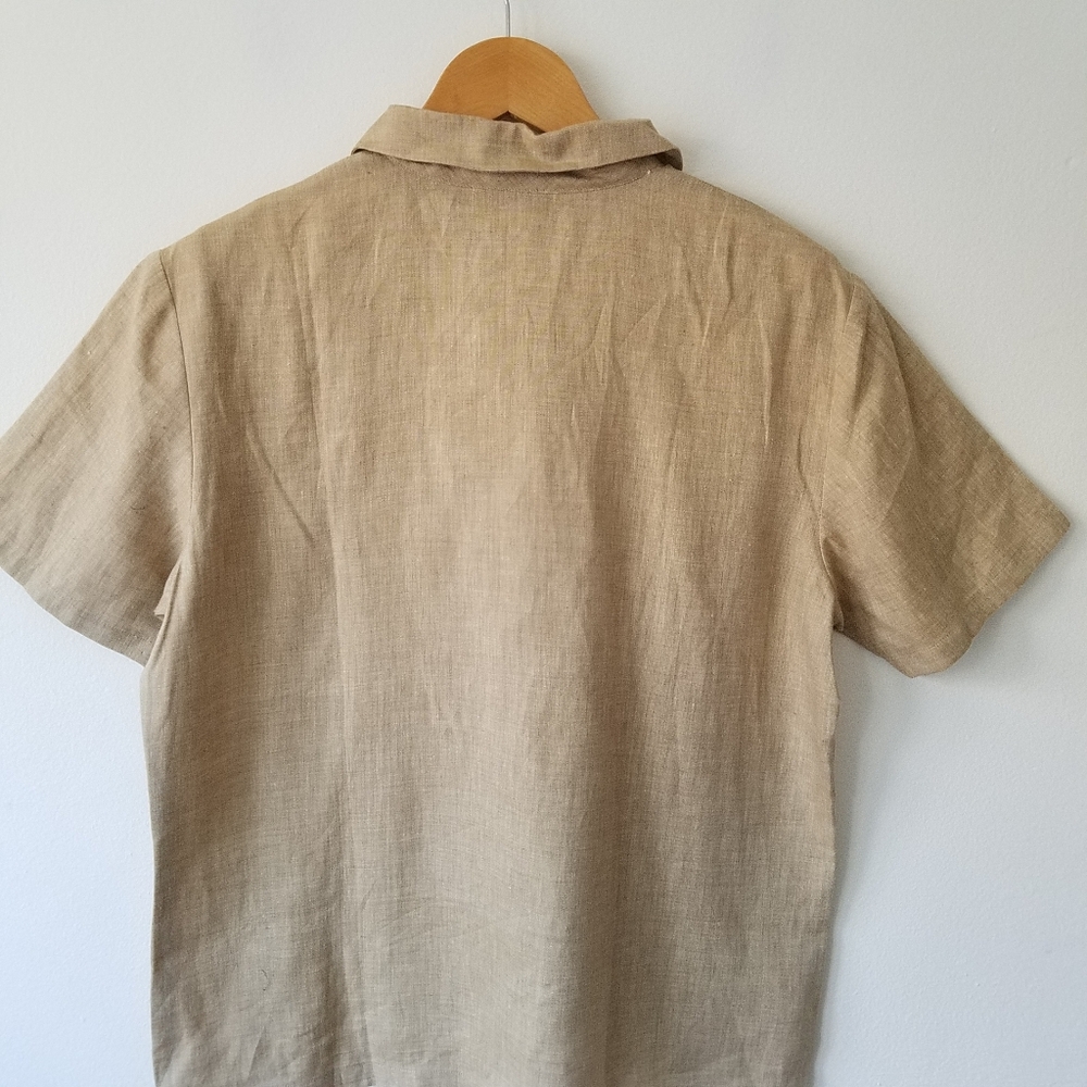 Vintage Real Clothes Saks Fith Avenue  100% Linen Beige Button Front Shirt  M - Picture 7 of 11
